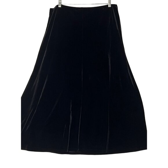 R & K Evening Black Velvet Skirt Size 14 Midi A Style Stretch Elastic Waist - Picture 7 of 15
